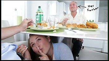 play nora pitulata under the table while dad and nephew eat until xxx